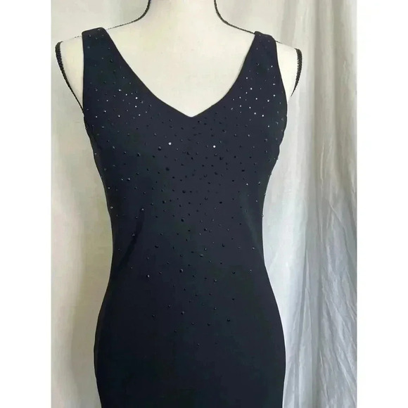 Vintage 90s Jones New York Rhinestone LBD Evening Bias Cut Black Maxi Dress 8 - Picture 2 of 16